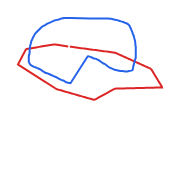 A blue line that represents what I drew overlaid on a red line that represents the actual country outline.